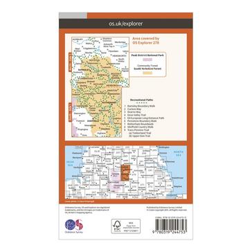 Orange Ordnance Survey Explorer 278 Sheffield & Barnsley Map With Digital Version
