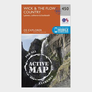 Orange Ordnance Survey Explorer Active 450 Wick & The Flow Country Map With Digital Version