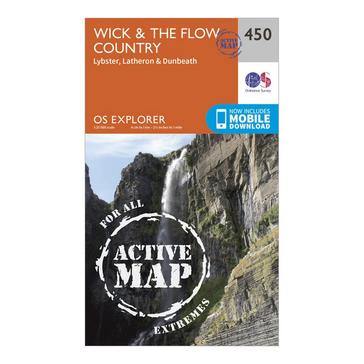Orange Ordnance Survey Explorer Active 450 Wick & The Flow Country Map With Digital Version