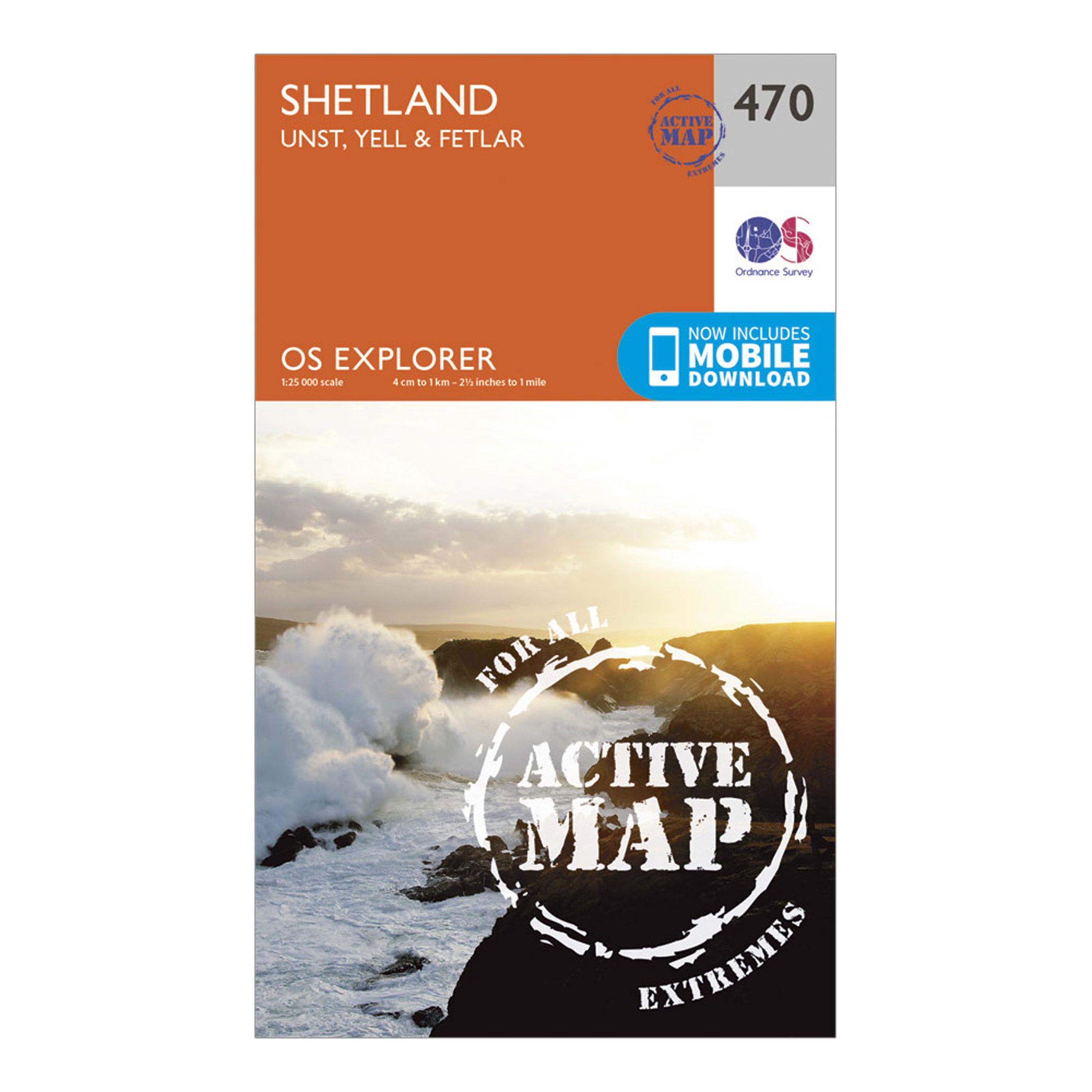 Image of Ordnance Survey Explorer Active 470 Shetland - Unst, Yell & Fetlar Map With Digital Version - Orange, Orange