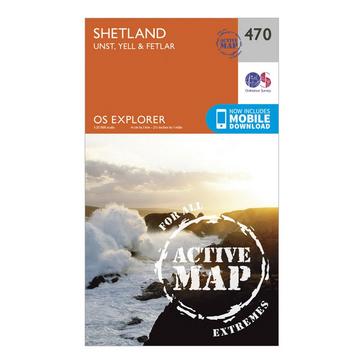 Orange Ordnance Survey Explorer Active 470 Shetland - Unst, Yell & Fetlar Map With Digital Version