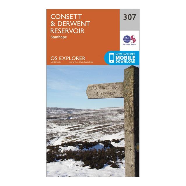 Orange Ordnance Survey Explorer 307 Consett & Derwent Reservoir Map With Digital Version image 1