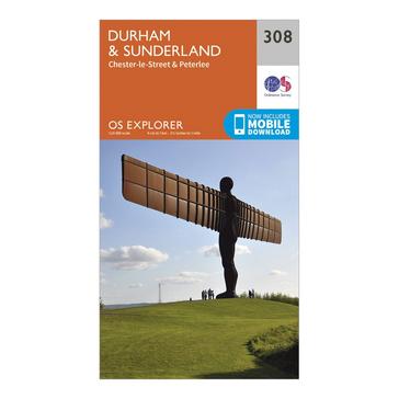 Orange Ordnance Survey Explorer 308 Durham & Sunderland Map With Digital Version