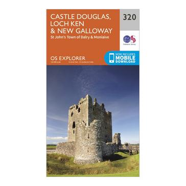 Orange Ordnance Survey Explorer 320 Castle Douglas, Loch Ken & New Galloway Map With Digital Version