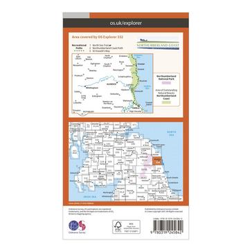 Orange Ordnance Survey Explorer 332 Alnwick & Amble Map With Digital Version