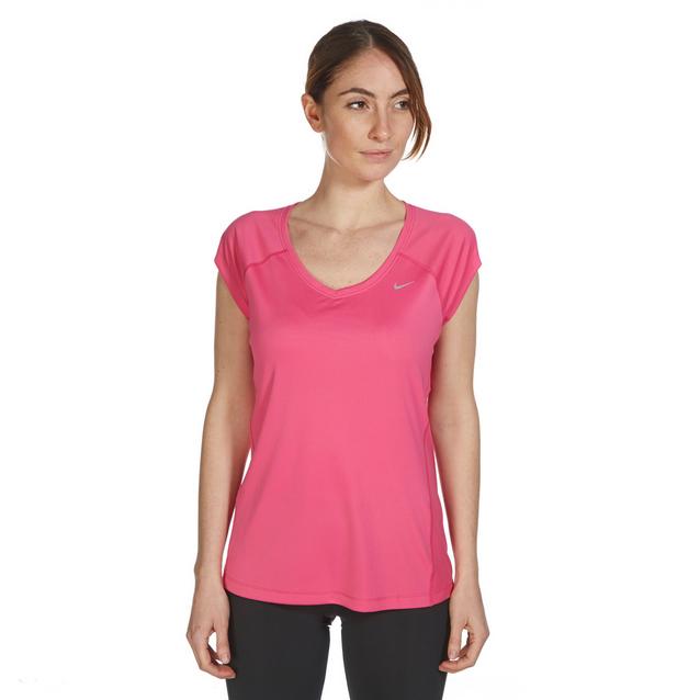Pink Nike Women’s Miler Short Sleeve V-Neck Tee image 1