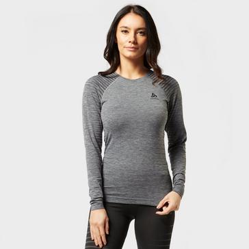 Grey|Grey Odlo Women's SUW Performance Light Long Sleeve Baselayer Top