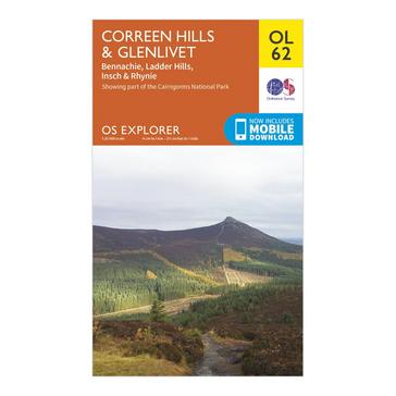 Orange Ordnance Survey Explorer OL62 Coreen Hills & Glenlivet Map With Digital Version