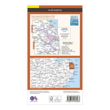 Orange Ordnance Survey Explorer Active OL40 The Broads Map With Digital Version