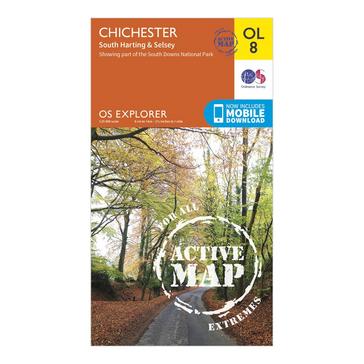 Orange Ordnance Survey Explorer Active OL8 Chichester, South Harting & Selsey Map With Digital Version