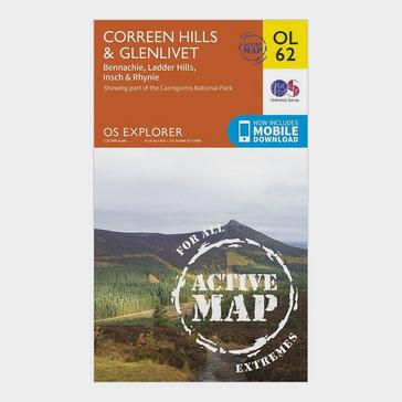 Orange Ordnance Survey Explorer OL 62 Active D Coreen Hills & Glenlivet Map