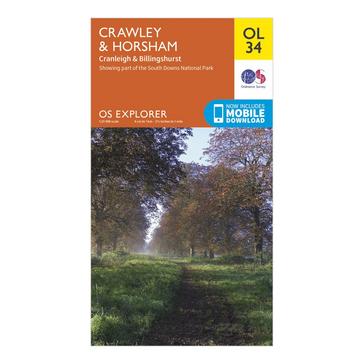 Orange Ordnance Survey Explorer OL34 Crawley & Horsham Map With Digital Version