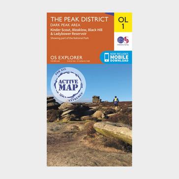 Orange Ordnance Survey Explorer Active OL1 The Peak District - Dark Peak Area Map