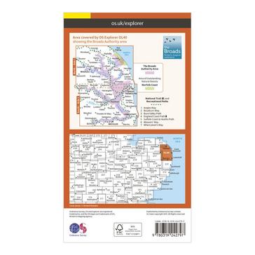 Orange Ordnance Survey Explorer OL 40 The Broads Map