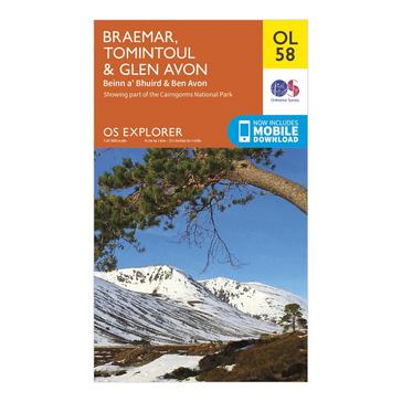 Orange Ordnance Survey Explorer OL 58 Braemar, Tomintoul & Glen Avon Map