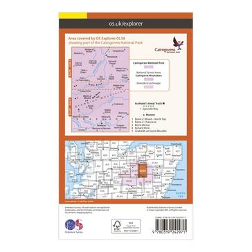 Orange Ordnance Survey Explorer OL 58 Braemar, Tomintoul & Glen Avon Map