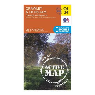 Orange Ordnance Survey Explorer OL 34 Active D Crawley & Horsham Map