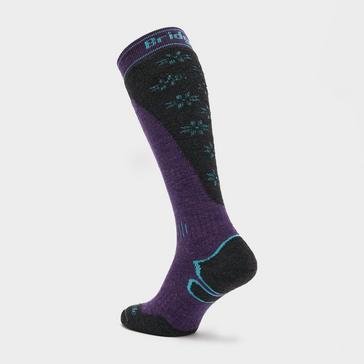 Black/Purple Bridgedale Women's Ski Midweight Merino Performance Over Calf Socks
