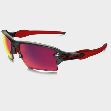 RED Oakley Flak 2.0 XL PRIZM Road Sunglasses (Matte Grey Smok