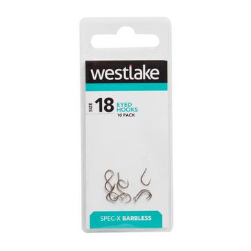 SILVER Westlake Barbless Eyed Hooks (Size 18)