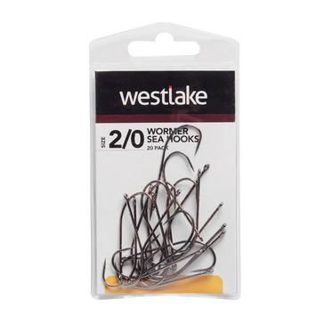 Black Westlake 20Pk Worm Hooks Sz 2/0