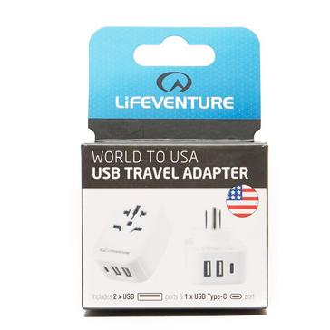white LIFEVENTURE World to USA Adapter and USB