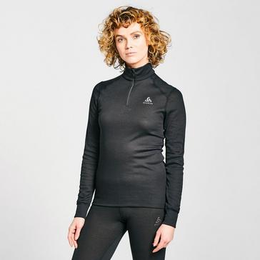Black Odlo Women's Eco Active Warm Long Sleeve Half Zip Baselayer Top