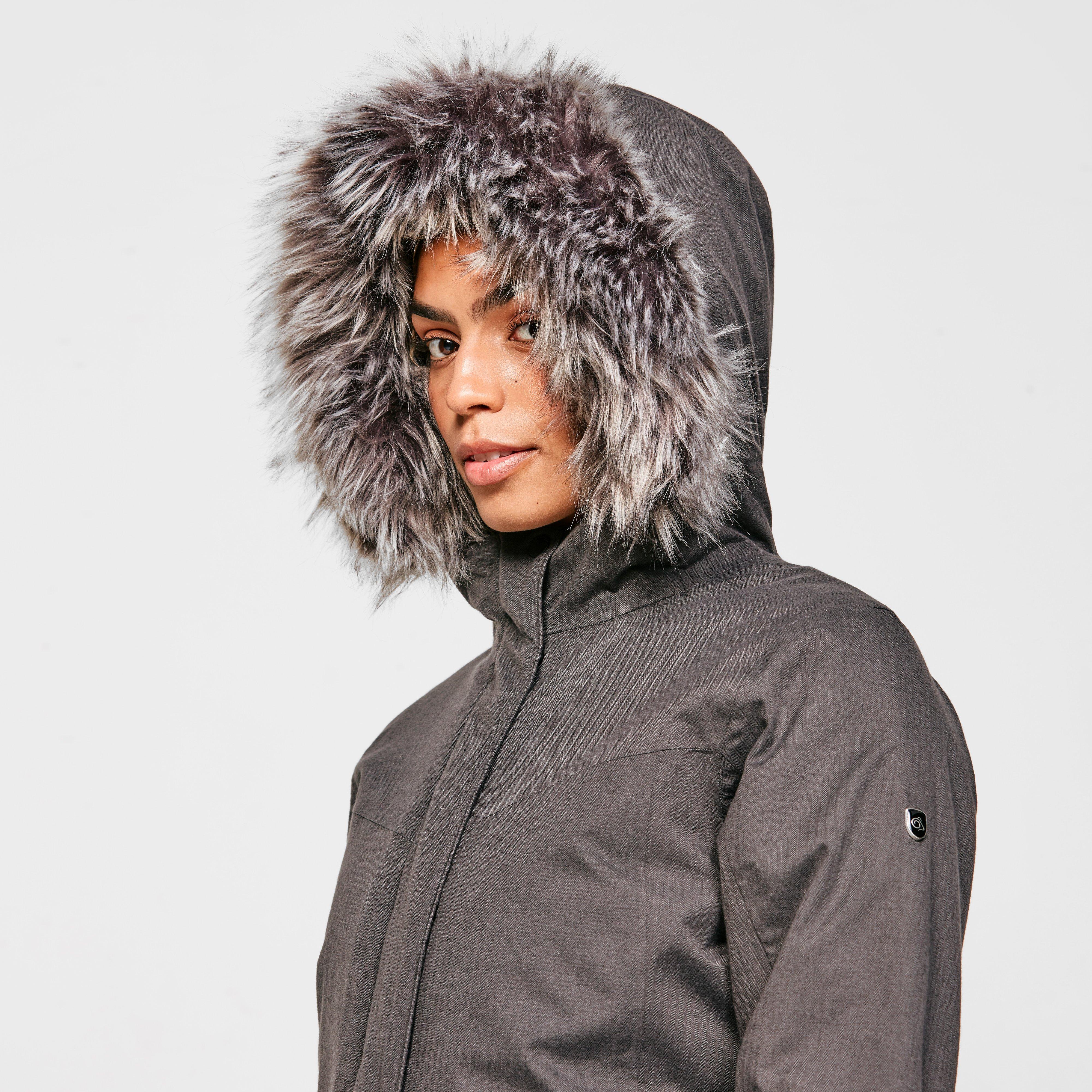 womens grey parka with fur hood