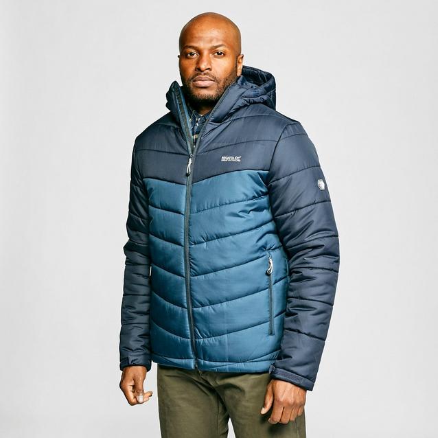 mens navy quilted hooded jacket