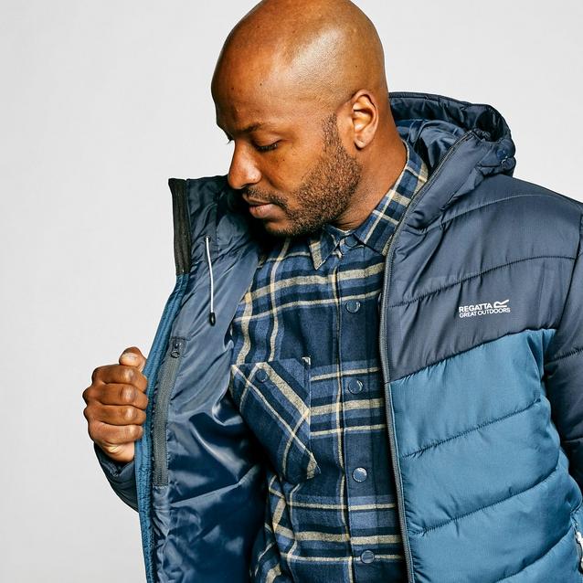 mens navy quilted hooded jacket