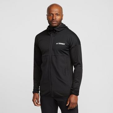 Black adidas Terrex Men’s Tech Flooce Hooded Hiking Fleece Jacket