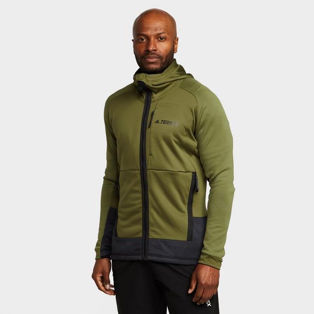 Green adidas Men’s Terrex Tech Flooce Hooded Hiking Fleece Jacket image 1