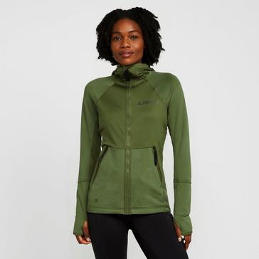 Green adidas Terrex Women’s Tech Flooce Hooded Hiking Fleece Jacket