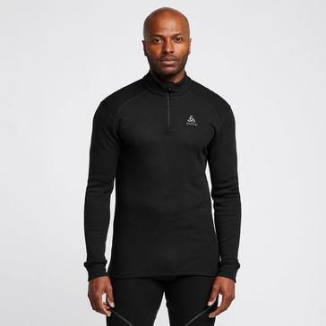 Black Odlo Men's Eco Active Warm Long Sleeve Half Zip Baselayer Top