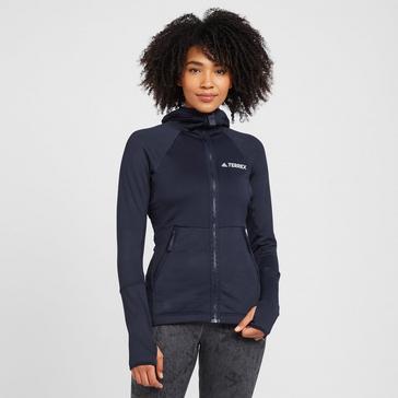 Navy adidas Terrex Women’s Tech Flooce Hooded Hiking Fleece Jacket