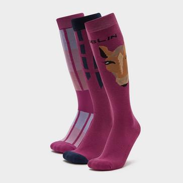 Purple Dublin 3 Pack Socks Red Violet Horse Face