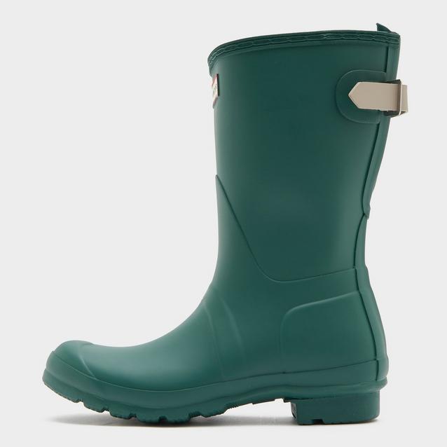 Hunter Womens Short Back Adjustable Wellington Boots Green