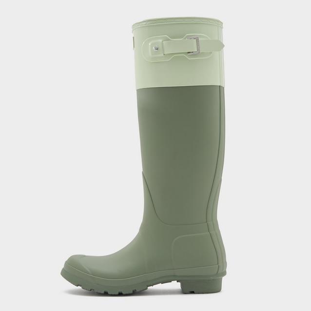 Hunter Womens Original Tall Colour Block Wellington Boots Lichen Green ...