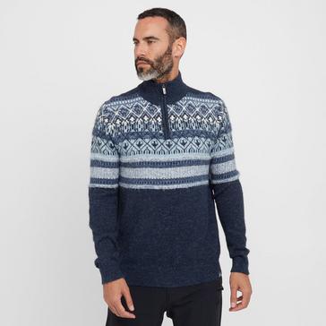 Navy Weird Fish Men’s Yarmouth Fair Isle Half Zip Sweater