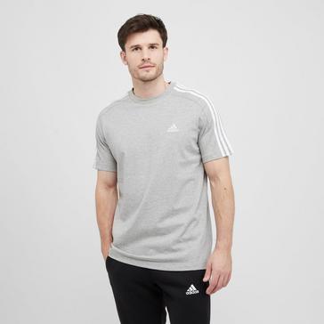 Grey adidas Men's Essentials Single Jersey 3-Stripes Tee