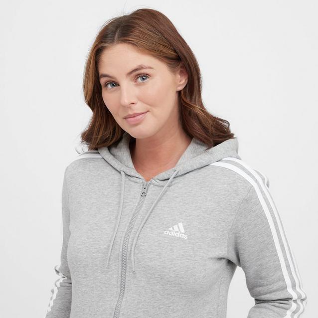 adidas Women s 3 Stripe Fleece Hoodie Blacks