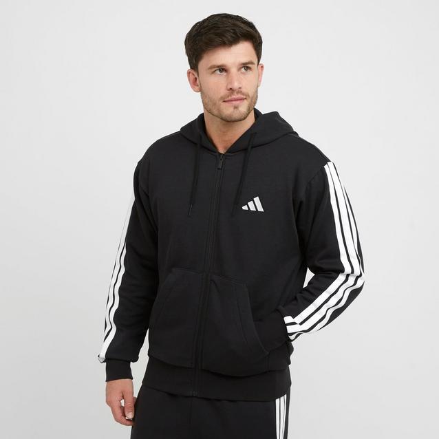 adidas Men's Essentials 3-Stripes Fleece Hoodie Blacks