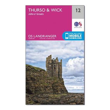 Pink Ordnance Survey Landranger 12 Thurso & Wick, John O'Groats Map With Digital Version