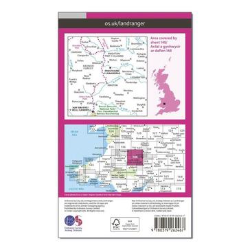 Pink Ordnance Survey OS Landranger 148 Presteigne & Hay-on-Wye / Llanandras a'r Gelli Gandryll Map