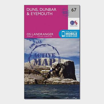 Pink Ordnance Survey Landranger Active 67 Duns, Dunbar & Eyemouth Map With Digital Version