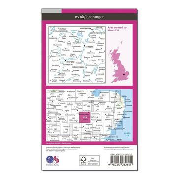 Pink Ordnance Survey Landranger 153 Bedford, Huntingdon, St Neots & Biggleswade Map With Digital Version
