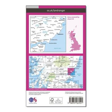 Pink Ordnance Survey Landranger 54 Dundee  Montrose Forfar  Arbroath Map With Digital Version