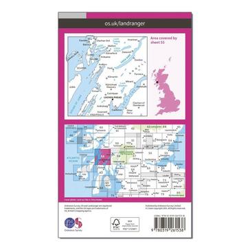 Pink Ordnance Survey Landranger 55 Lochgilphead & Loch Awe Map With Digital Version