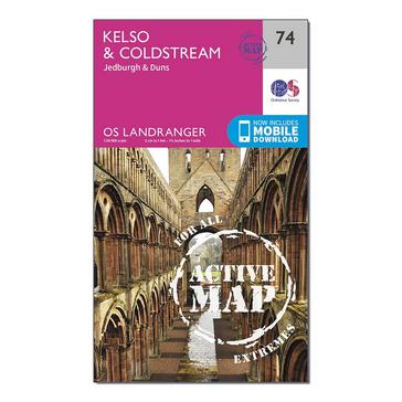 Pink Ordnance Survey Landranger Active 74 Kelso  Coldstream Jedburgh  Duns Map With Digital Version