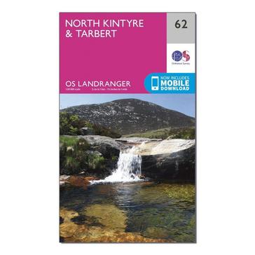Pink Ordnance Survey Landranger 62 North Kintyre & Tarbert Map With Digital Version